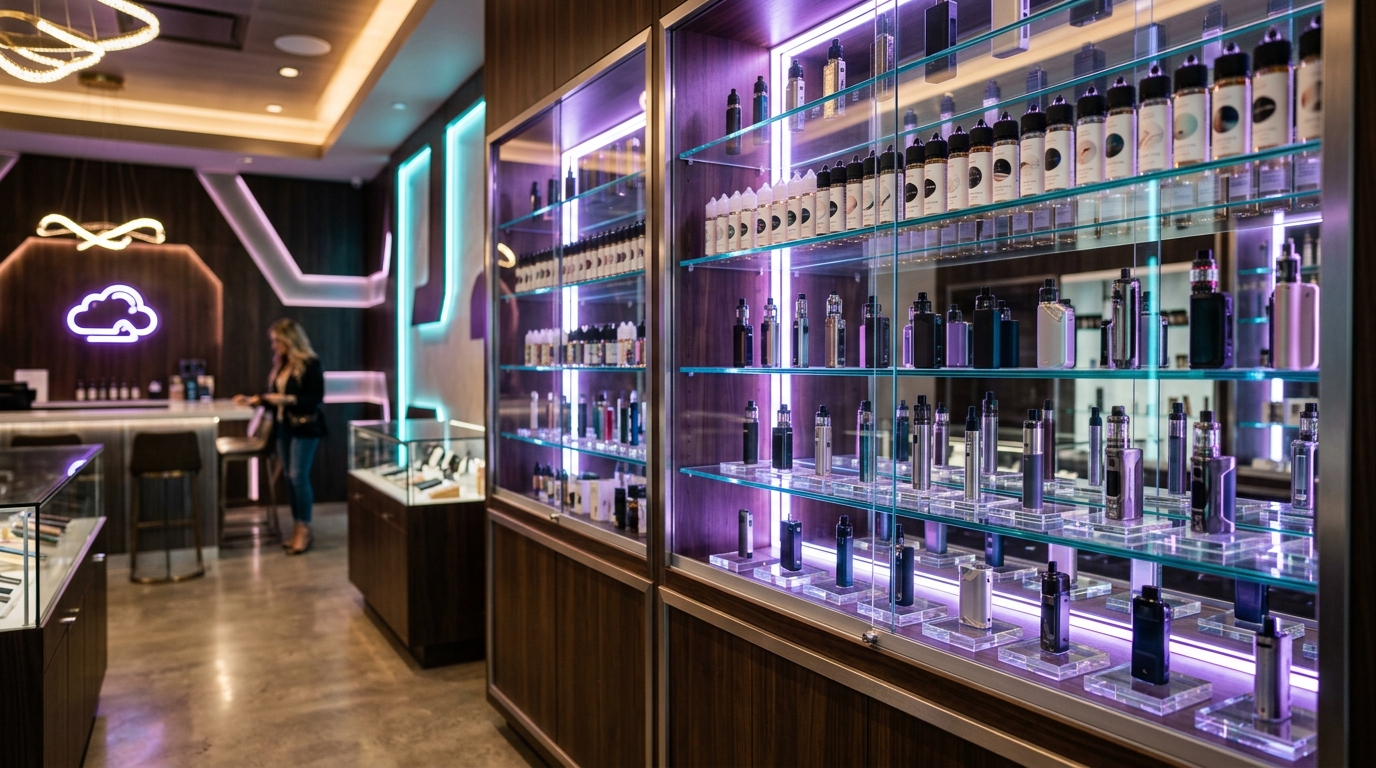 Vape display cases at Smokeyverse Clute TX