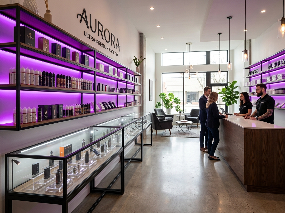 Interior view of Smokeyverse clean retail store layout